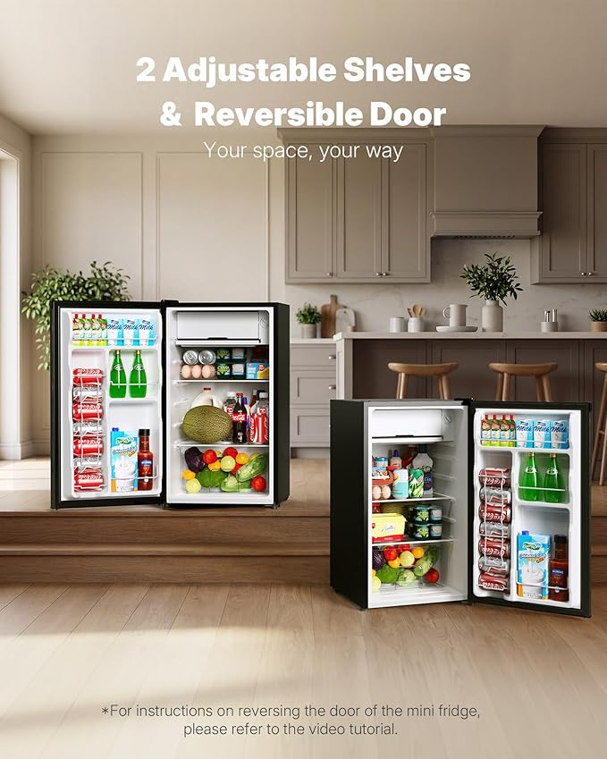 Upstreman 3.2 Cu.Ft Mini Fridge with Freezer, Single Door Mini Fridge, Dorm Fridge, Adjustable Thermostat, Mini Refrigerator for Bedroom, Office, Dorm, Black - BR321 - Elite TronX