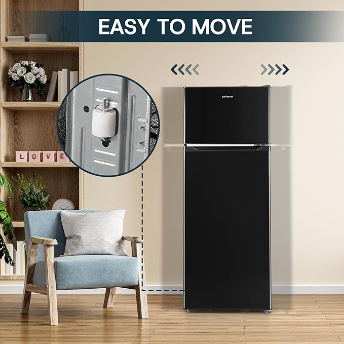 Upstreman 7.7 Cu.Ft. Refrigerator with Freezer, Double Door Fridge, Adjustable Thermostat, Large Capacity, Reversible Door Swing, Refrigerator for Apartment, Office, Dorm, Black（BD75） - Elite TronX