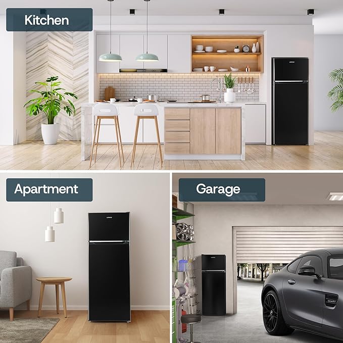 Upstreman 7.7 Cu.Ft. Refrigerator with Freezer, Double Door Fridge, Adjustable Thermostat, Large Capacity, Reversible Door Swing, Refrigerator for Apartment, Office, Dorm, Black（BD75） - Elite TronX