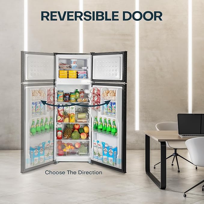 Upstreman 7.7 Cu.Ft. Refrigerator with Freezer, Double Door Fridge, Adjustable Thermostat, Large Capacity, Reversible Door Swing, Refrigerator for Apartment, Office, Dorm, Black（BD75） - Elite TronX