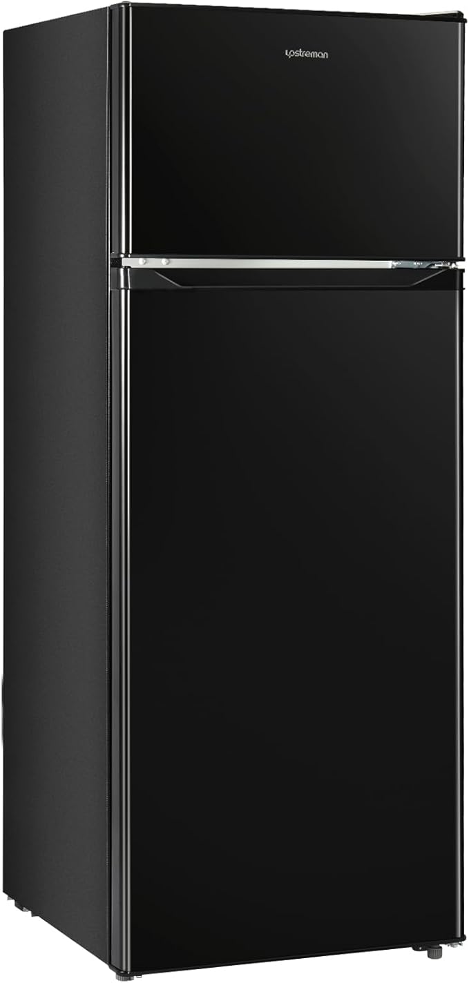 Upstreman 7.7 Cu.Ft. Refrigerator with Freezer, Double Door Fridge, Adjustable Thermostat, Large Capacity, Reversible Door Swing, Refrigerator for Apartment, Office, Dorm, Black（BD75） - Elite TronX