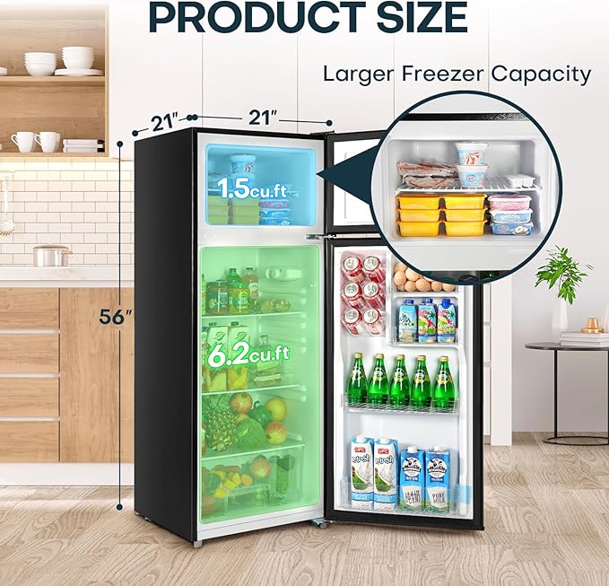 Upstreman 7.7 Cu.Ft. Refrigerator with Freezer, Double Door Fridge, Adjustable Thermostat, Large Capacity, Reversible Door Swing, Refrigerator for Apartment, Office, Dorm, Black（BD75） - Elite TronX