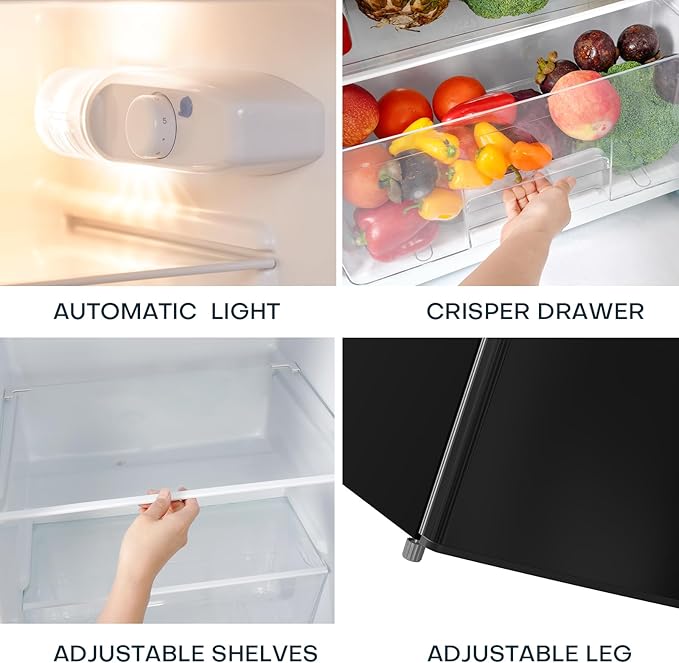 Upstreman 7.7 Cu.Ft. Refrigerator with Freezer, Double Door Fridge, Adjustable Thermostat, Large Capacity, Reversible Door Swing, Refrigerator for Apartment, Office, Dorm, Black（BD75） - Elite TronX